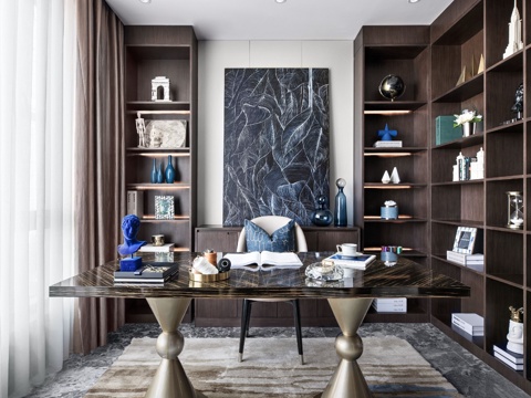  新中式现代书房3d模型 