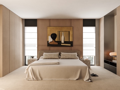 现代极简卧室 主卧 双人床su模型