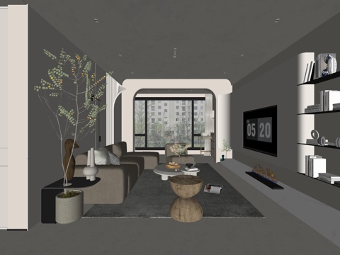 现代风格 家居客厅 大平层客厅 组合沙发su模型