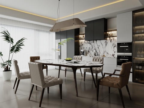  现代餐厅 餐桌椅 餐边柜3d模型 