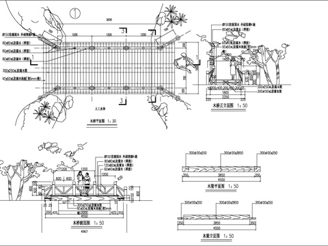 园林木桥施工图cad施工图