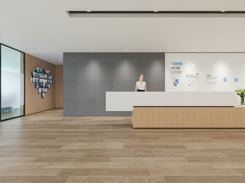  现代办公前台接待大厅3d模型 