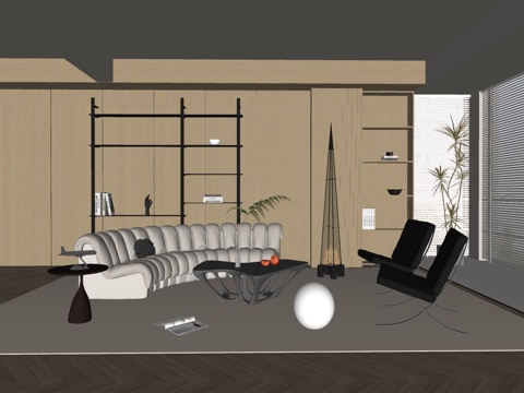 现代风格客厅 组合沙发 茶几 装饰画su模型