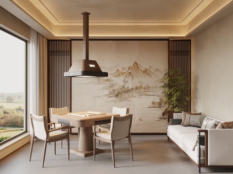  新中式棋牌室 麻将房3d模型 