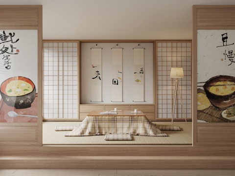 日式客厅 暖桌 被炉su模型