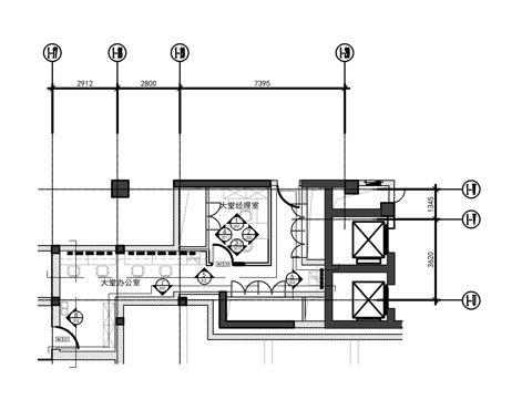 大堂办公室施工图cad施工图