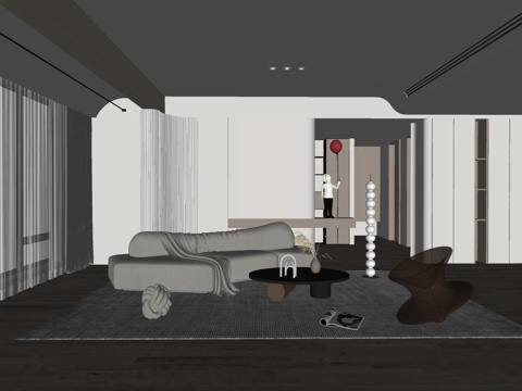 现代风格 家居客厅 大平层客厅 组合沙发su模型