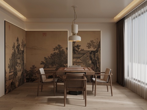 新中式棋牌室 麻将桌su模型