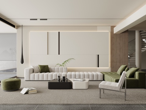 现代极简客厅 沙发茶几组合su模型