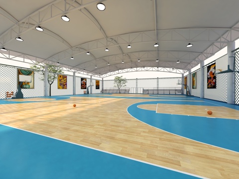 现代室内篮球场 篮球场 膜结构体育馆 室内篮球场su模型