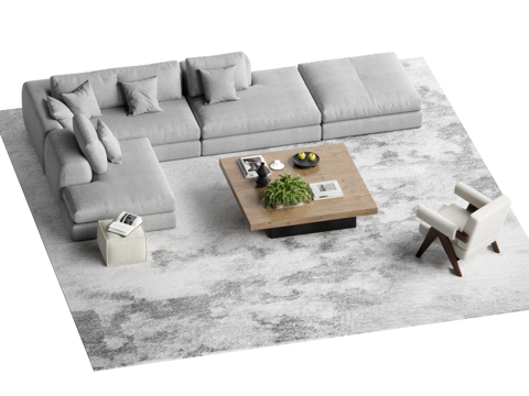 现代沙发茶几组合su模型