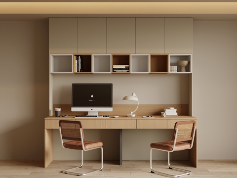 现代书桌椅 书柜su模型