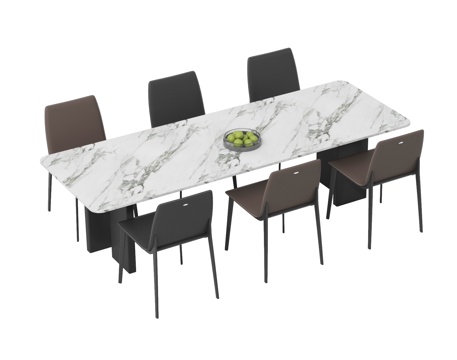 现代餐桌椅 长方形餐桌椅 岩板餐桌椅su模型