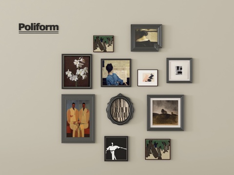 现代法式挂画组合 装饰画 相框su模型