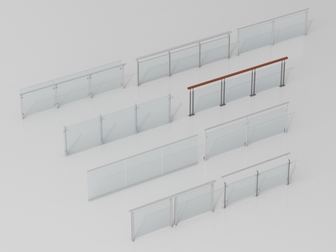 现代栏杆 玻璃栏杆 围栏护栏 扶手su模型