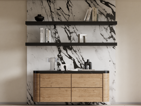 现代中古风置物架 储物柜su模型