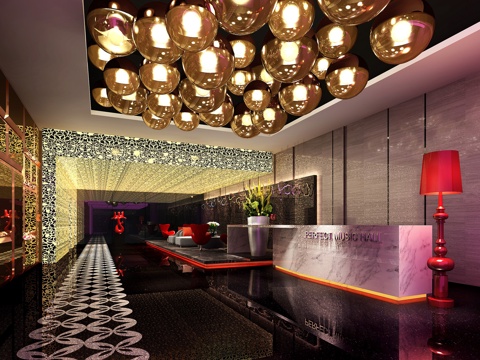  现代KTV大堂 走道 圆球吊灯 落地灯 现代休闲椅3d模型 