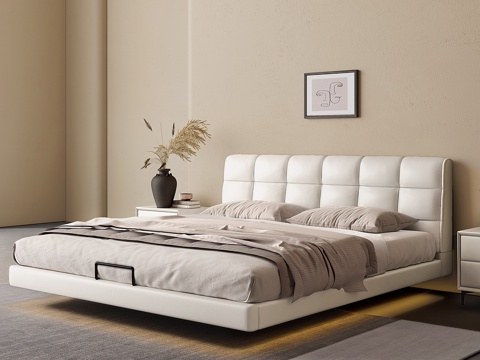  悬浮床 云朵泡芙床 双人床 现代床 诧寂风床 意式极简床 皮3d模型 