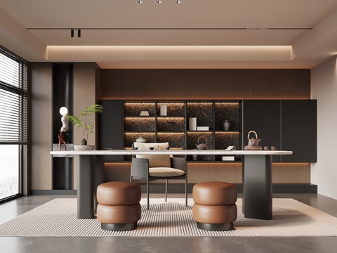 现代意式茶室 茶桌椅 茶室柜 茶柜su模型