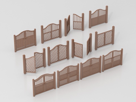 新中式庭院门 实木门 栅栏篱笆su模型