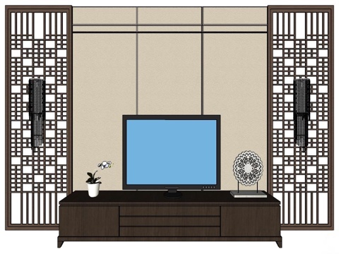 电视柜 实木电视柜 新中式电视柜 中式电视柜 全屋定制su模型