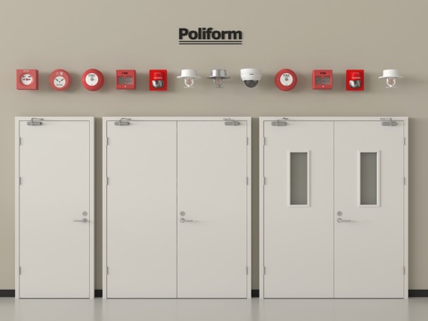 现代消防门 安全出口 防火门 报警器 烟感喷淋头su模型