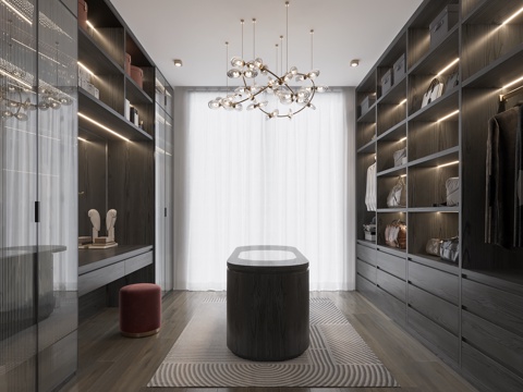  主卧衣帽间 轻奢风衣帽间 梳妆台衣帽间 岛台衣帽间 衣服服饰3d模型 