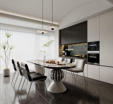  现代餐厅 餐桌椅 餐边柜3d模型 