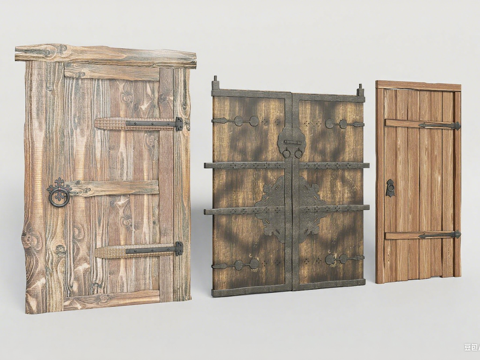 复古木门 门板 铆钉加固古堡门su模型