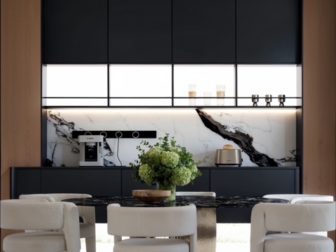  现代轻奢意式风格餐厅3d模型 