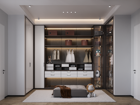  儿童衣帽间 U型衣帽间 收纳柜 现代衣帽间 儿童服饰饰品3d模型 