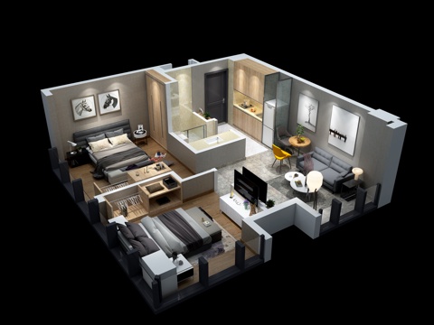  现代客厅 餐厅 卧室 软装搭配3d模型 