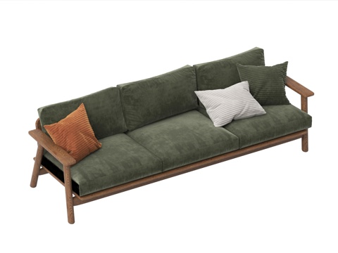 复古多人沙发  布艺沙发  三人沙发su模型