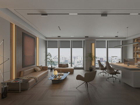 现代办公室 总裁办公室会客室su模型