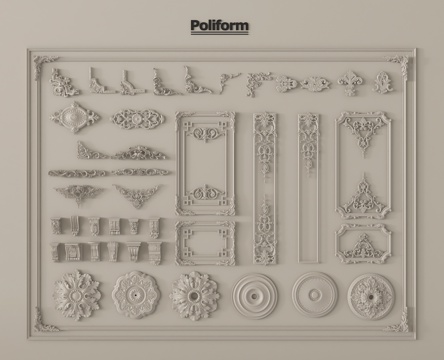 法式雕花 角花 灯盘 石膏线 石膏构件su模型
