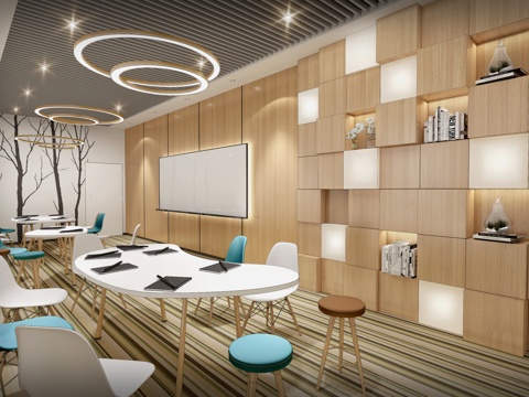  现代一个多功能会议室3d模型 