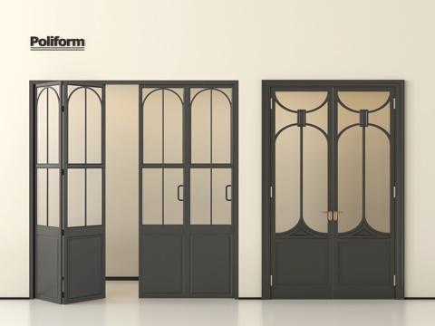 法式玻璃双开门  折叠门  玻璃门 阳台门su模型