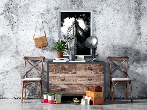  工业风边柜 椅子 摆件 饰品 挂画3d模型 