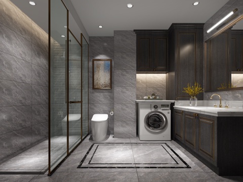  新中式现代卫生间 简约欧式卫生间 新古典卫生间3d模型 