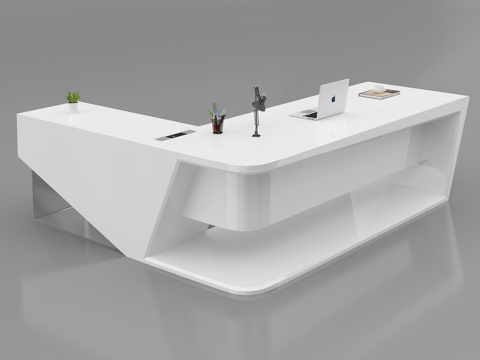  现代办公室 白色烤漆老板桌 主管桌 经理桌灰底图3d模型 