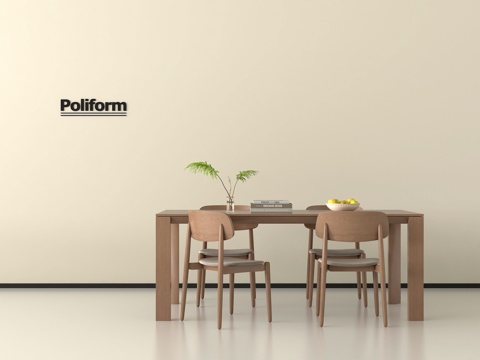 北欧长餐桌椅组合 原木餐桌椅 摆件su模型