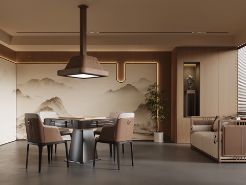 新中式麻将室su模型