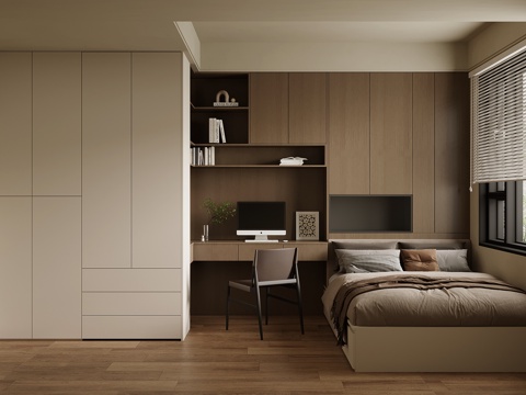 现代意式榻榻米房 卧室 衣柜 书柜su模型