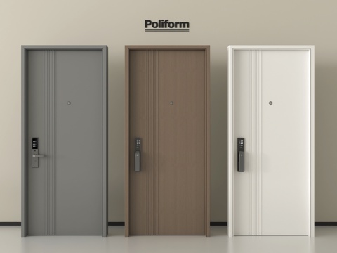 现代防盗门  入户门  单开门 指纹锁门  智能锁门su模型