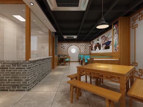  中式烧烤店3d模型 