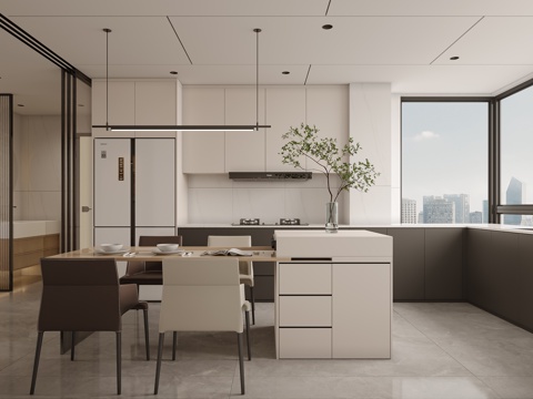 现代简约岛台餐厅3d模型 