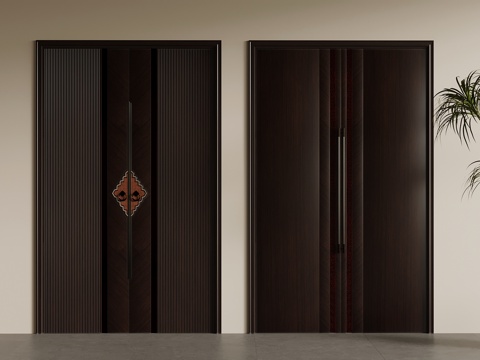 新中式别墅入户门 对开门su模型