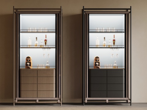 现代酒柜 酒架 茶水柜su模型