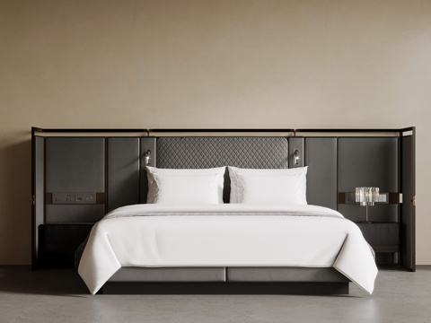 现代酒店客房双人床 大床房su模型