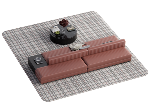 现代沙发茶几组合 双面沙发su模型